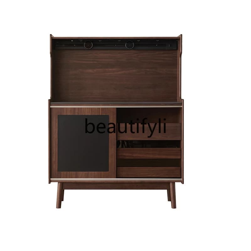 Retro solid wood rock slab dining side cabinet integrated against the wall secret cabinet living room light luxury locker