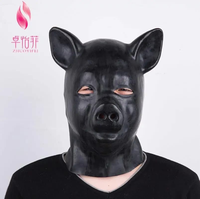 Latex Rubber Fetish Mask with Back Zipper Pig Animal Cosplay Horror Steampunk Accessories Rave Festival Outfit