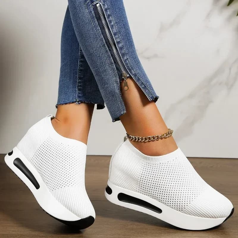 Women's Shoes Autumn Fashion Mesh Breathable Casual Shoes Solid Color Fly weave Platform Sneakers Ladies WedgesVulcanize Flats