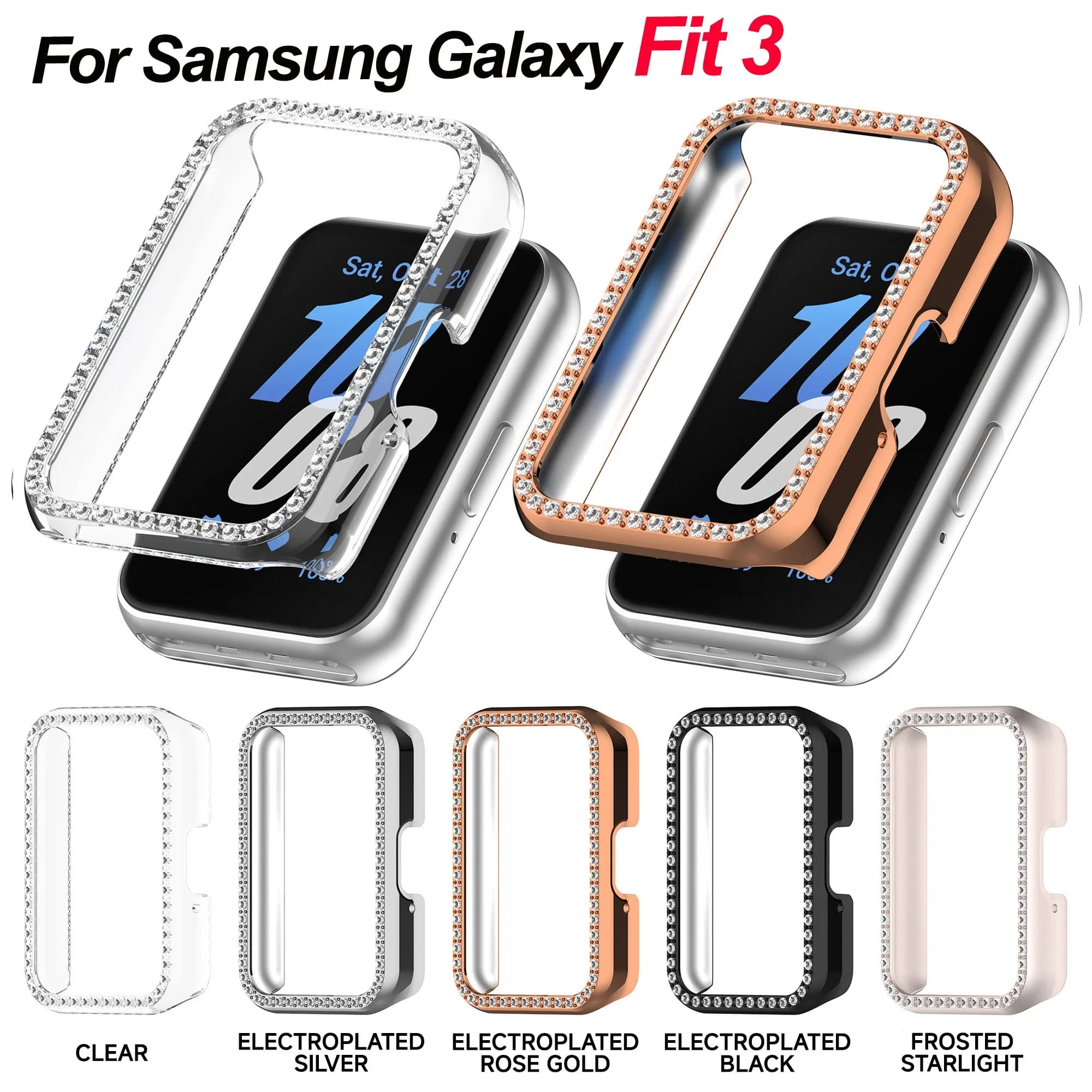 Bumper Bling Case for Samsung Galaxy Fit 3, Crystal Shining Rhinestone PC Protective Frame (No Screen Protector)