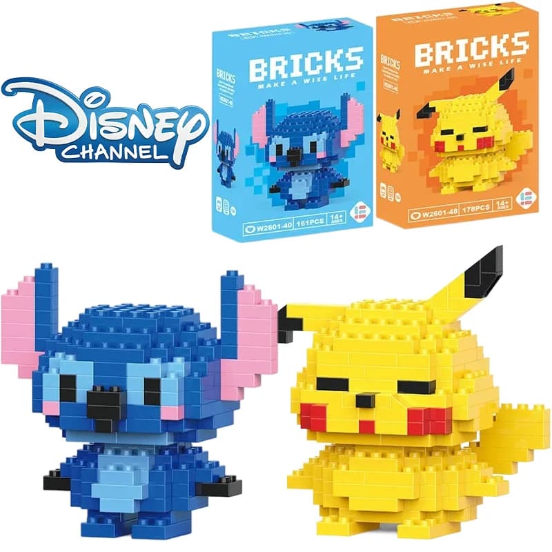 Disney LiLo Stitch Toys Building Blocks Pokeman Pikechu lega Anime Cartoon Character Model Building Blocks Toy for children Gift