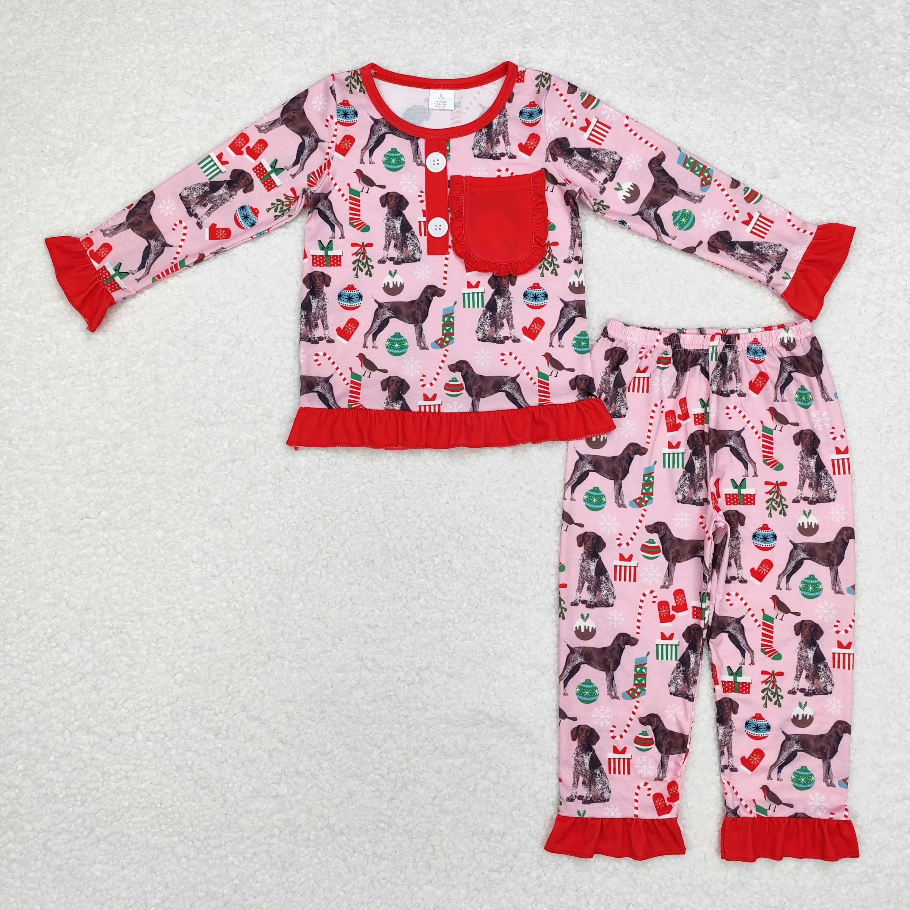 GLP1522 Toddler Boutique Clothes Outfits Long Sleeve Top With Pants Dog Print Set Kids Boys Christmas Outfits