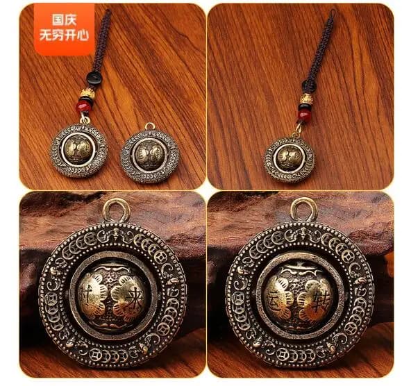 Brass Time Run Retro Creative Car Keychain Pendant Men's Bag Pendant Small Copper