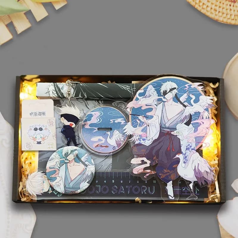 Gift Box Version Anime Jujutsu Kaisen Cosplay Figure Acrylic Keychain Stickers Badge Postcard Gojo Satoru Collection Props Toys
