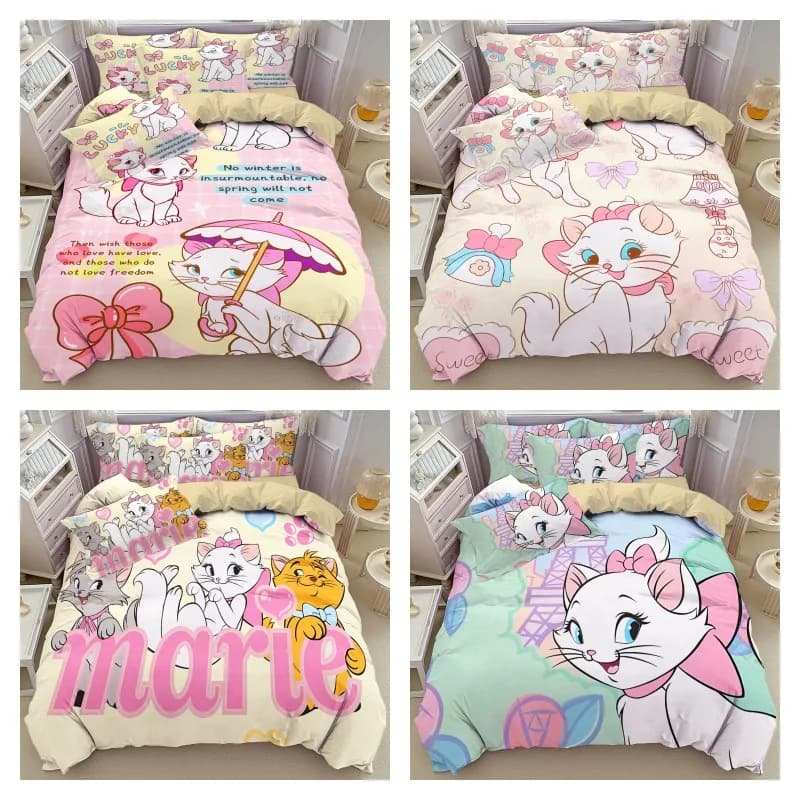 Disney Marie Cat Anime Cartoon Cute Four Piece Set Creative Children Girls Heart Quilt Cover Sheets Three Piece Set Wholesale