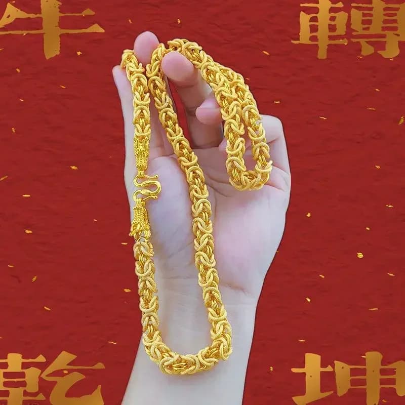 Plated 100% Pure 18K Gold Real Gold Necklace Gold Necklace Domineering Fashion Trendy 24K 999 Men's  Necklace Pendant Gifts