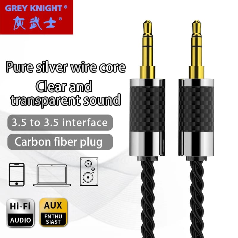 Black eight strand pure silver 3.5mm recording cable high fidelity headphone amplifier mobile phone computer connection cable
