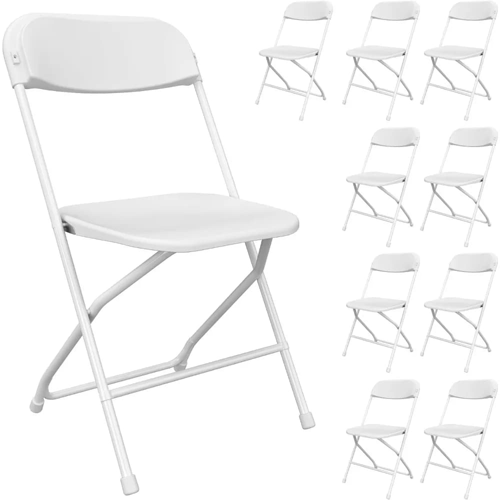 10 Pack White Folding Chairs, Portable Party Chairs,Plastic Folding Chair,Stackable Commercial Seats with Steel Frame for Office