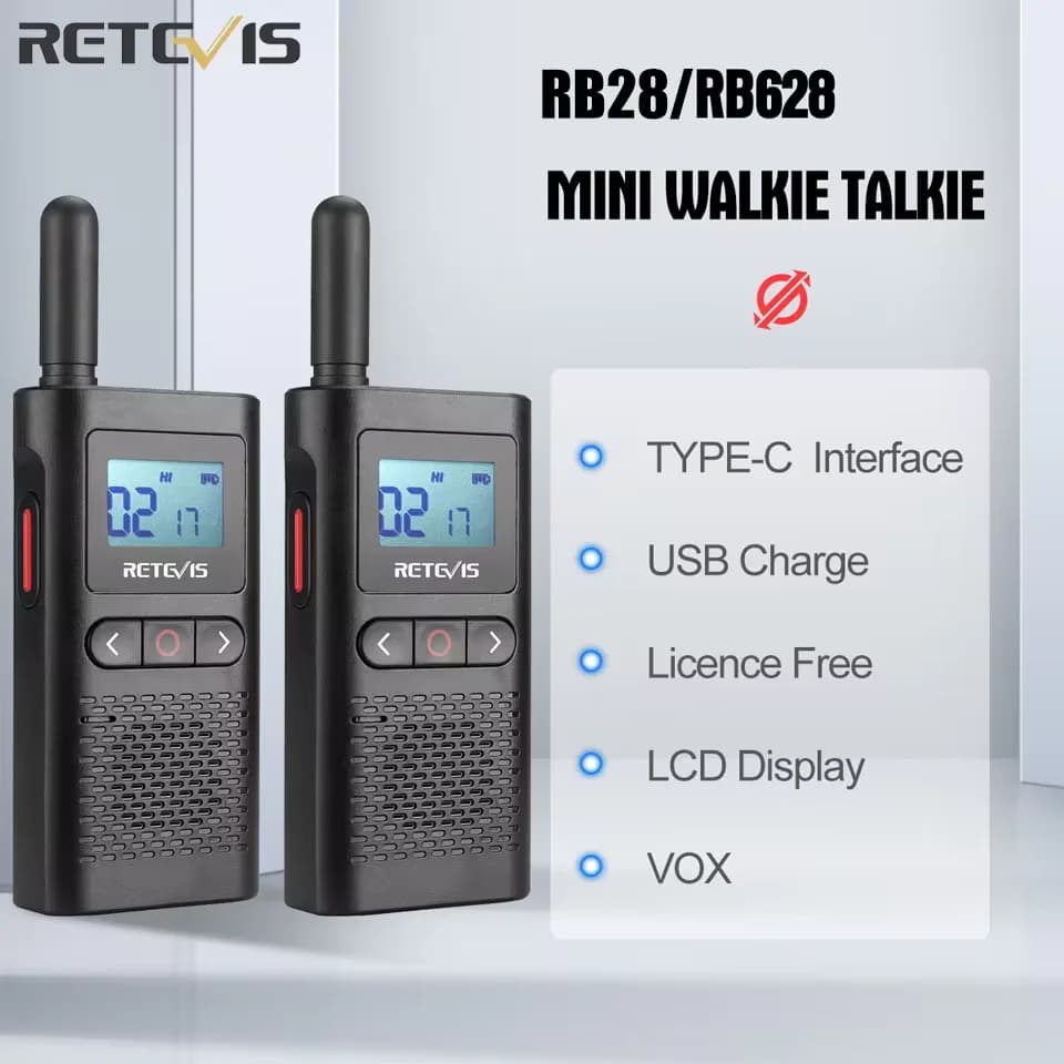Retevis RB628 Walkie Talkie Rechargeable 1500mAh Portable Two-way Radios Large LCD Screen Emergency For Hunting Camping(2 Pcs)