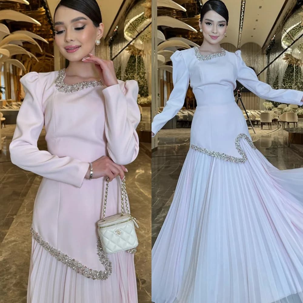  customizedCustomized Classic Pink Chiffon Evening Dress Modern Square Collar Long Sleeves Homecoming Dresses Fashion Vestido De