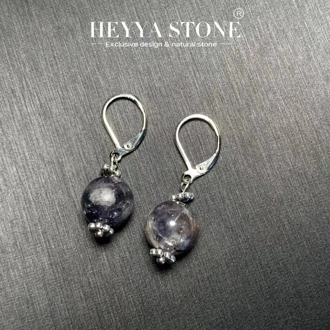 HEYYA STONE 10MM Natural iolite Hoop Earrings 925 Sterling Silver Simple Classic Round Circle Gemstone Jewelry
