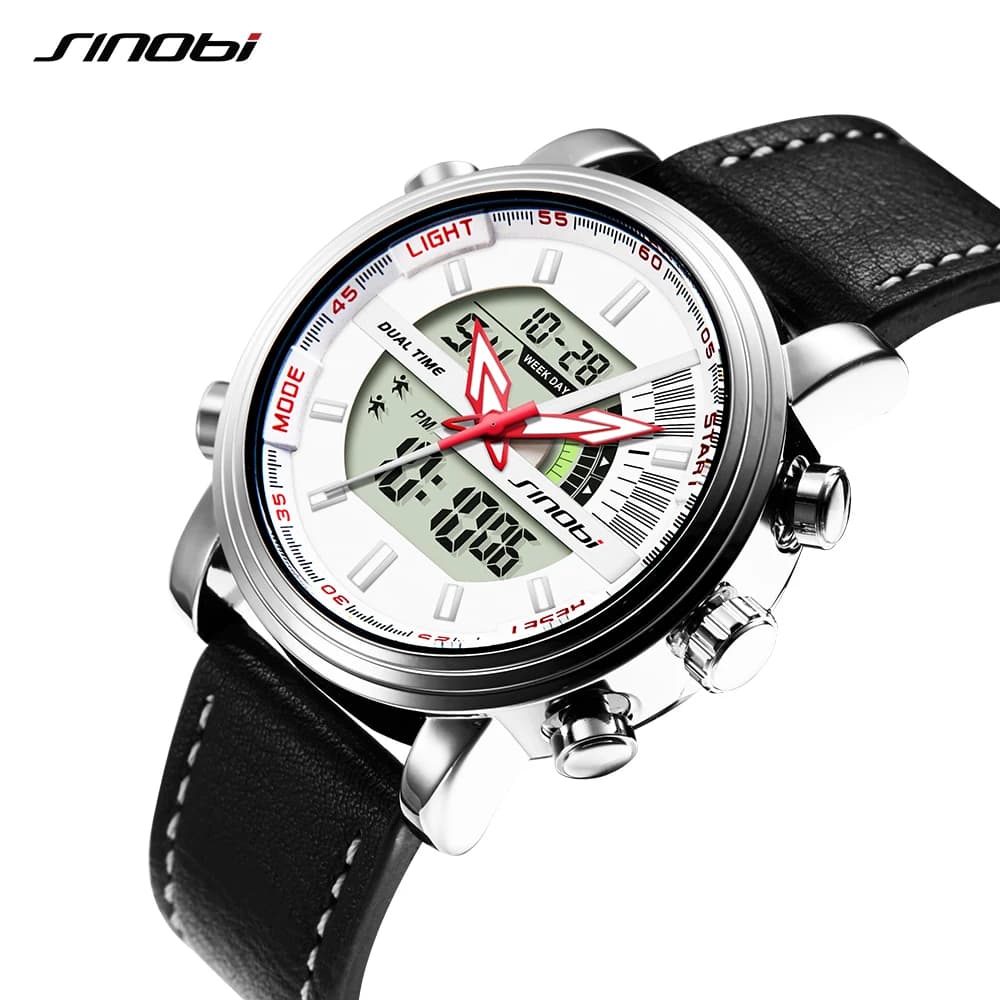 SINOBI Fashion Sports Functional Men's Watches Dual Display Digital Quartz Watch  Luxury Waterproof Clock Men's Quartz Watches