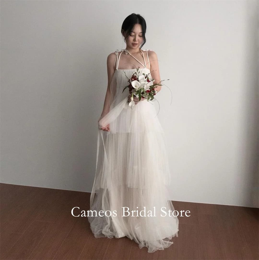 SONDR Customized  Wedding Dresses Sleeveless Ivory Spaghetti Straps Korea Tulle  Tiered Brides Gowns Women Bridal Dresses