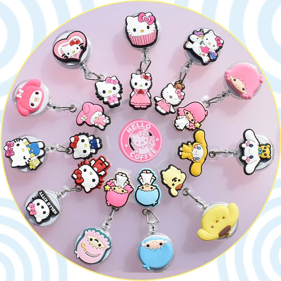 1pcs Sanrio hello kitty Kuromi Friends Keroppi PVC Badge Reel Workers Nurse ID Holder Girl Boy Retractable Name Card Holder Acce