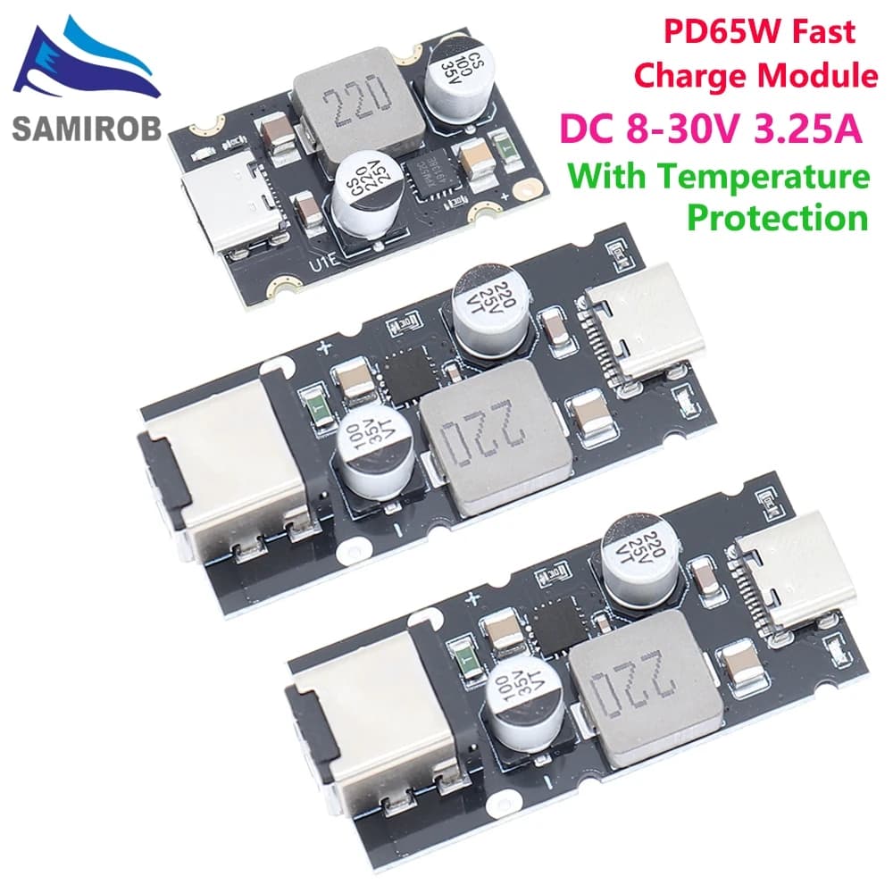 1 Piece QC4.0 QC3.0 Type-C USB PD65W Fast Charging Adapter Module DC8-32V 3.25A 65W Step-Down Module For Huawei SCP/FCP Apple PD