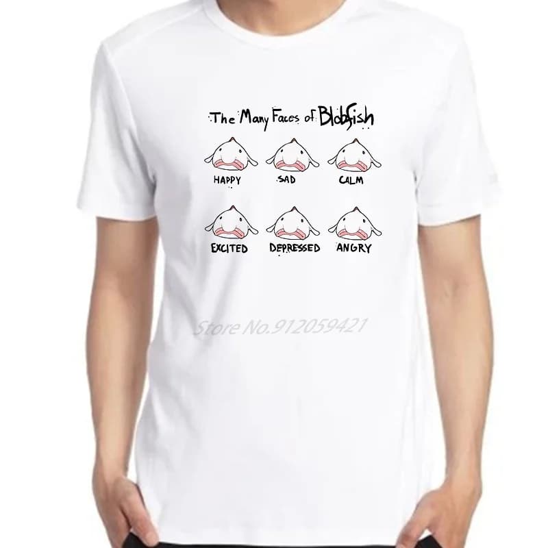 Fashion Mens Print T Shirt Many Faces Of Blobfish T Shirt Funny Cool Graphic T Shirts Summer Cotton New Shirts And T-Shirts