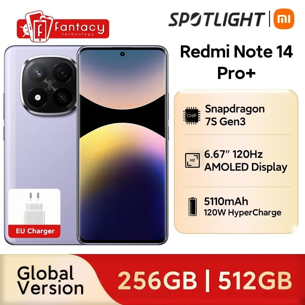 World Premiere Global Version Redmi Note 14 Pro+ 5G Smartphone Snapdragon 7s Gen 3 200MP Rear Camera 120W HyperCharge IP68