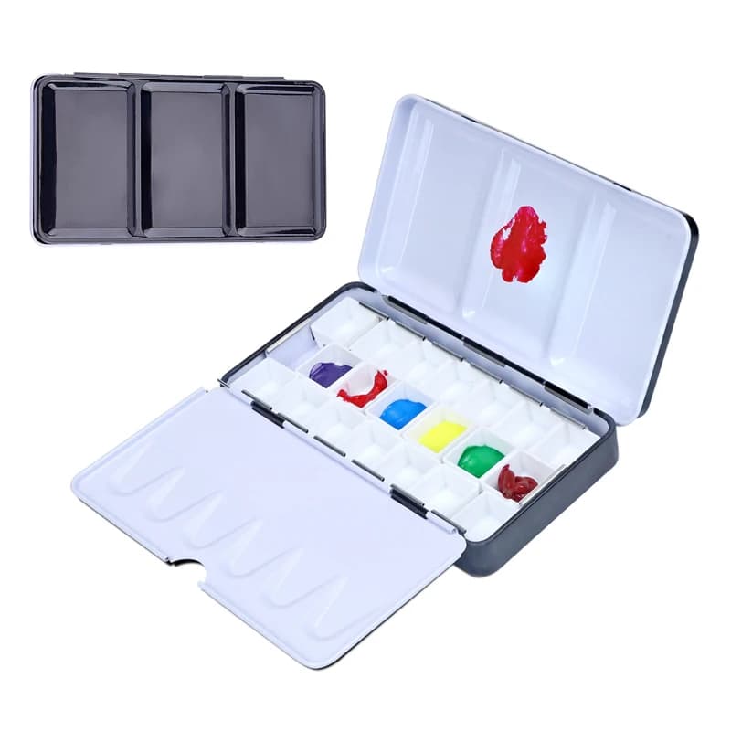 Empty Watercolor Palette with 20pcs Half Pans Fold-Out Palette, Metal Tin Box for Watercolor Acrylic Oil DIY Travel Art Supplies