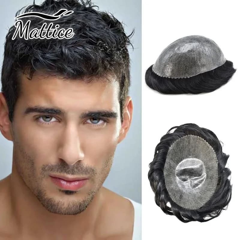 Toupee For Men Real Hair Piece 0.12mm Injected Poly Skin PU Men Toupee Human Hair Wigs Units Scallop Front Men Hair System