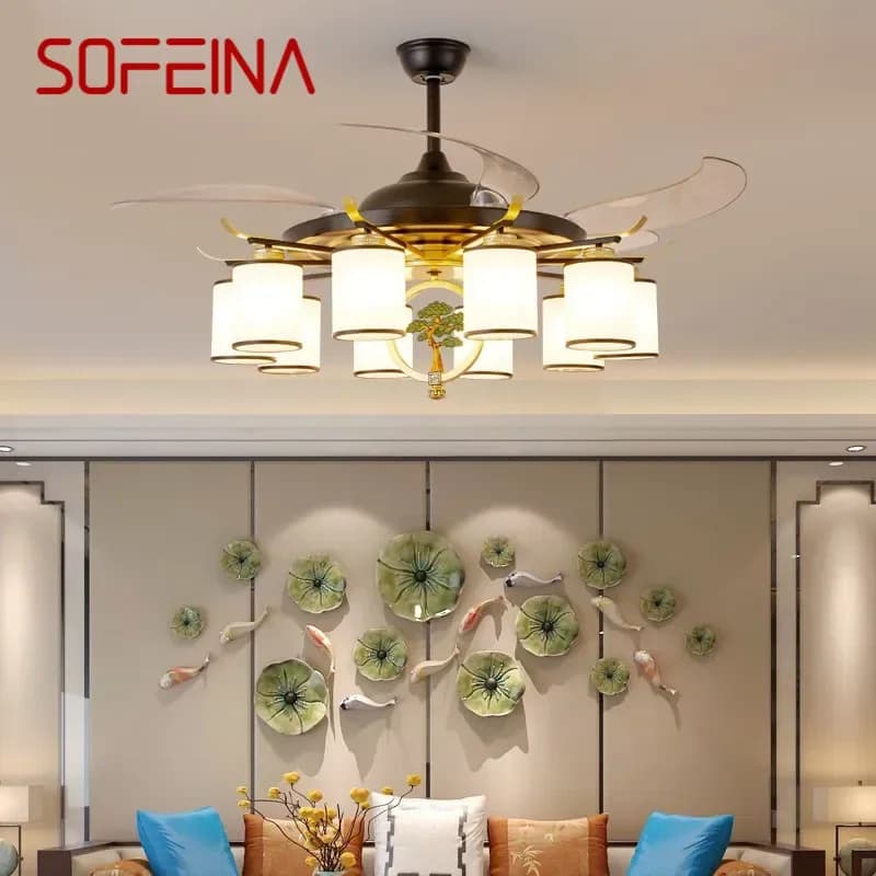 SOFEINA Modern Stealth Fan Light Luxury Living Room Restaurant Bedroom Ceiling Fan Light Remote LED Electric Fan Light