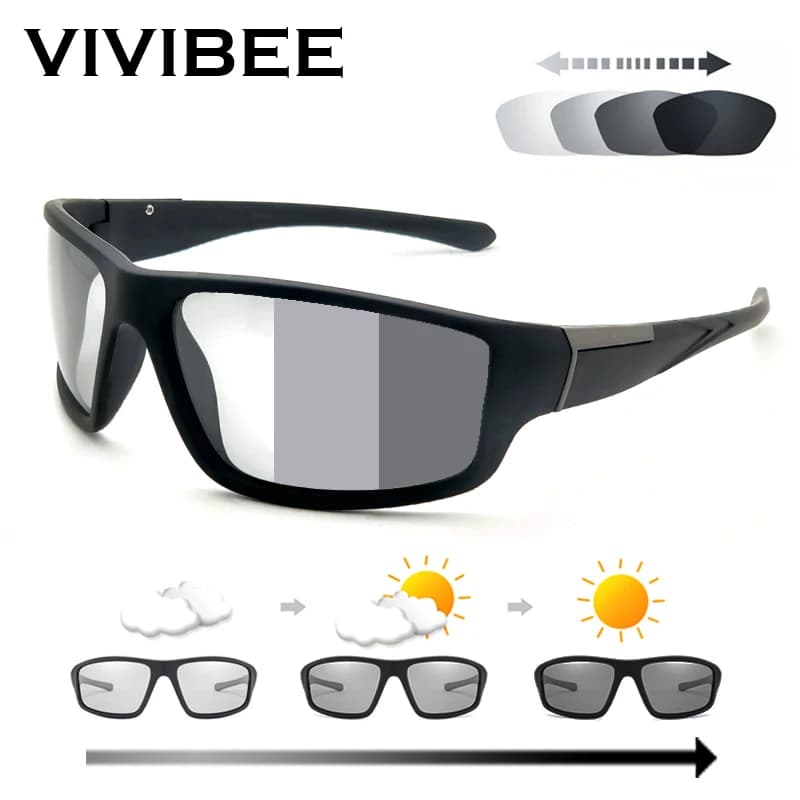 VIVIBEE Men Photochromic Sunglasses Black Sports Goggles Women Color Changing Polarized Driving 2025 Discoloration Sun Glasses