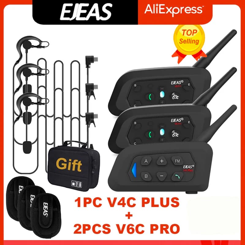 EJEAS V4C PLUS+2PCS V6C PRO 3 Users Referee Intercom Headset 1200M Full Duplex Bluetooth Headphone Soccer Conference Interphone