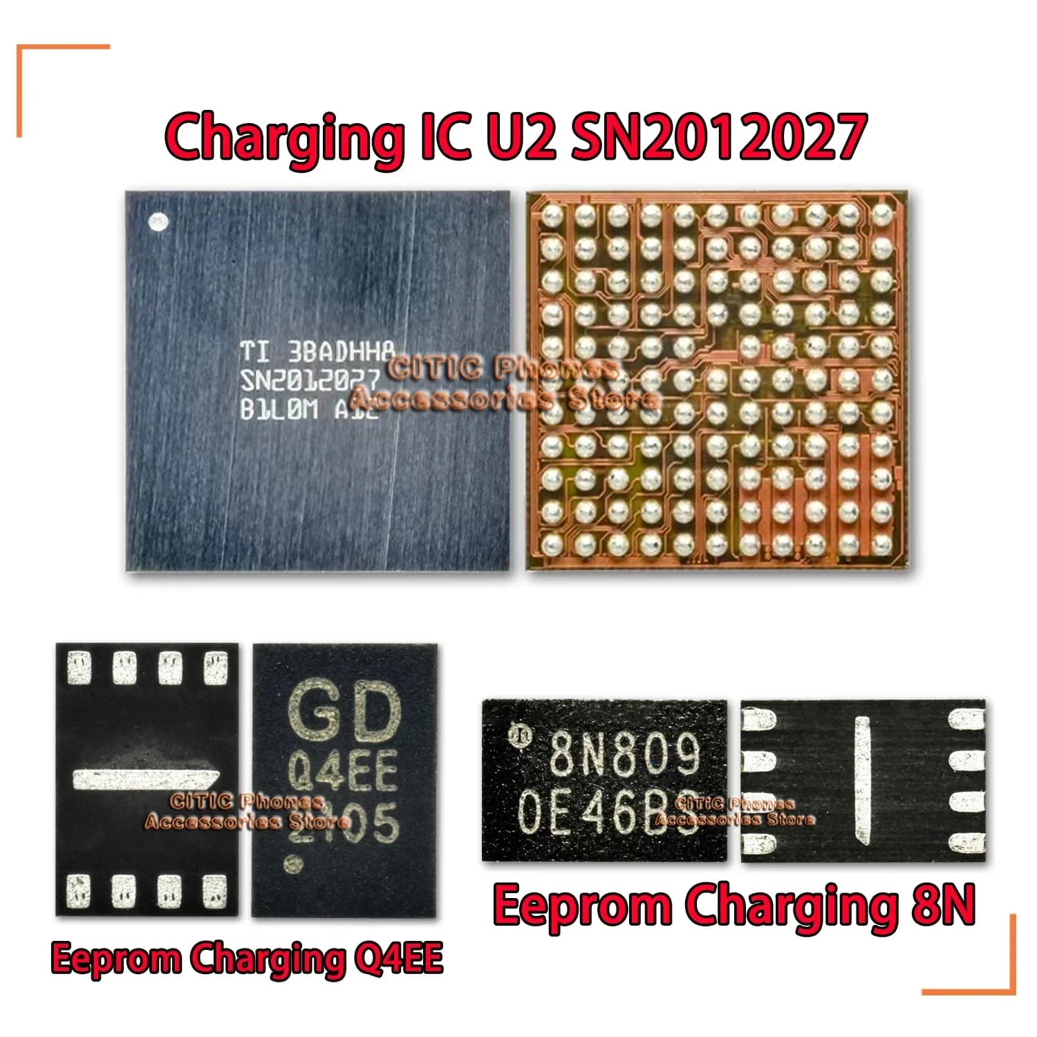 1-30Pcs/Lot New Original U2 SN2012027 +8N( Q4EE) Eeprom Charging IC Set For iPhone 15 16 Series 15Pro 15ProMax 16 Plus