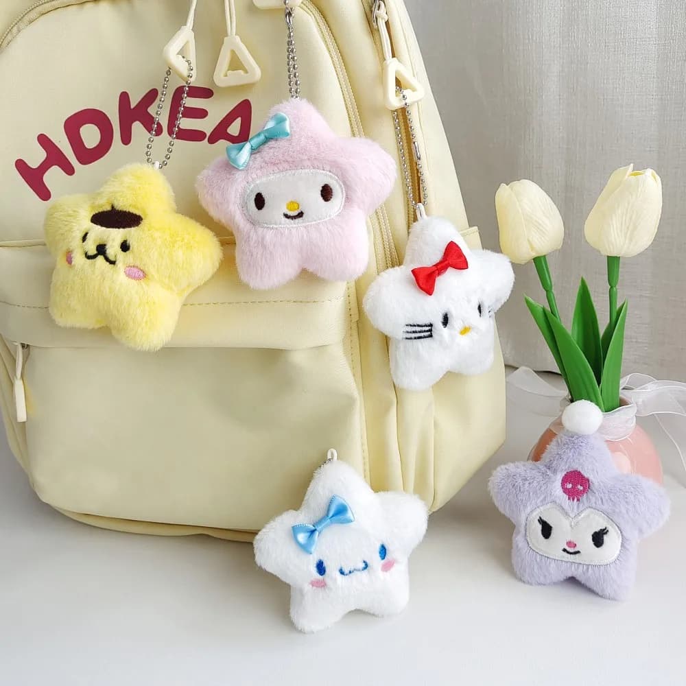 Sanrio KeyChain Hello Kitty Kawaii Star keyring Kuromi Cinnamoroll Stuffed Backpack Pendant Melody Bag Decoration Girl Toy