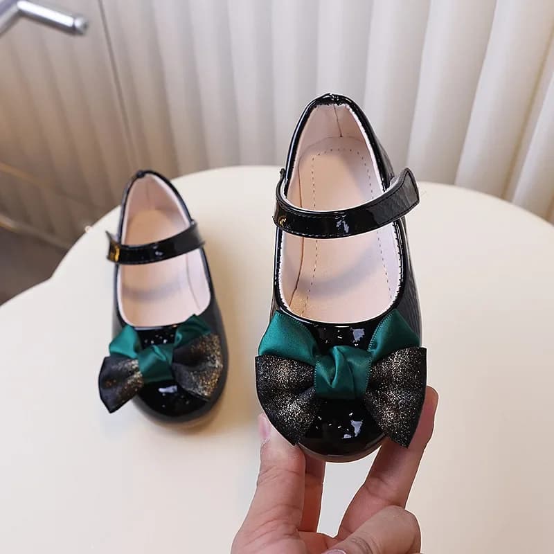 Girls Black Performance Shoes Sweet Bowknot Children Fashion Leather Shoes Versatile Kids Causal Princess Party Dresses Shoes