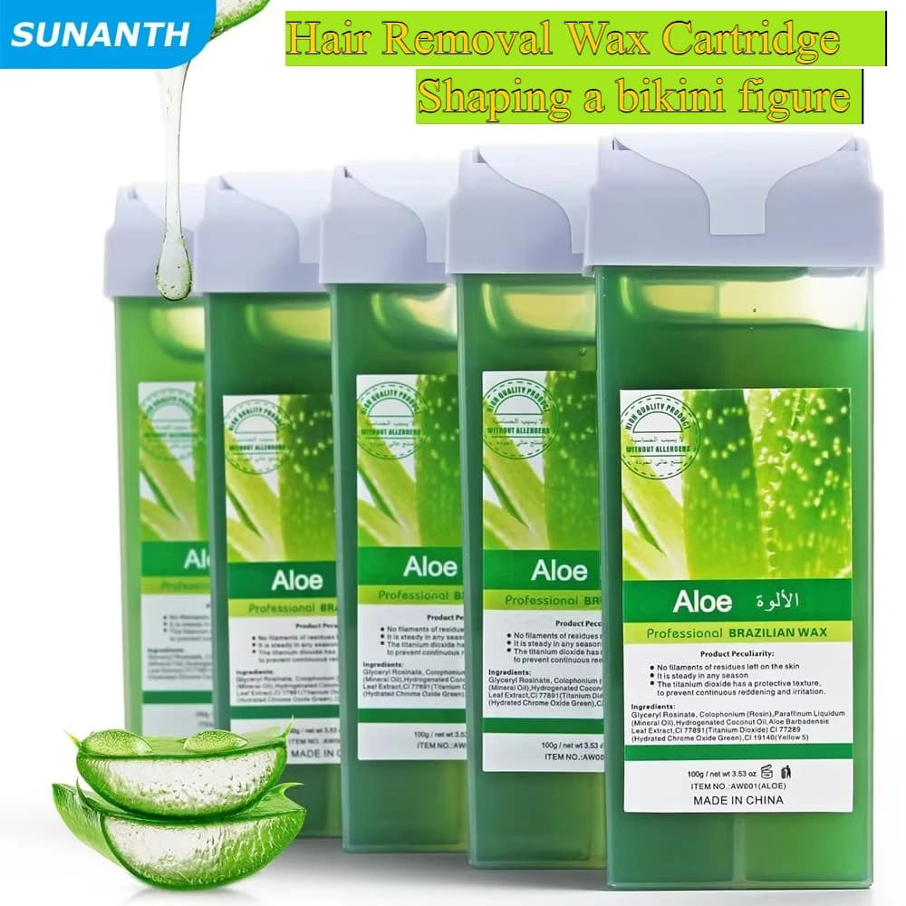 Roll on Wax Aloe Rose Wax Roller Refill Painless Hair Removal Wax Cartridge Depilatory Wax Warmer For Bikini Body Hair Removal