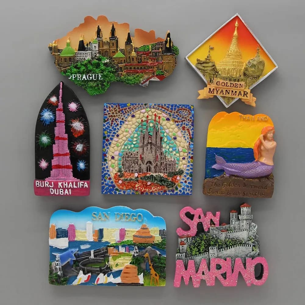 World Tourism Souvenir Fridge Magnets Dubai Vietnam Santiago Prague 3D Refrigerator Magnetic Decor Travel Souvenir Gifts