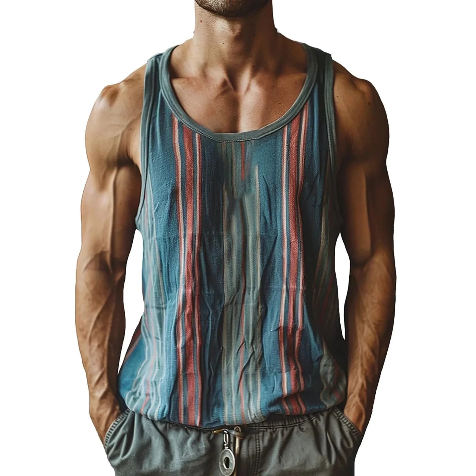 2025 Mens Retro Stripe Graphic Tank Tops Fashion Summer Sleeveless 3D Printed Basketball Quick Dry Tops Breathable Clothing