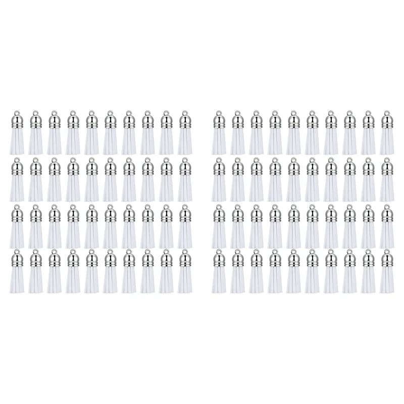 200Pcs Keychain Tassels Faux Suede Leather Tassel Pendants Keychain Decoration For DIY Crafts Making Supplies (White)