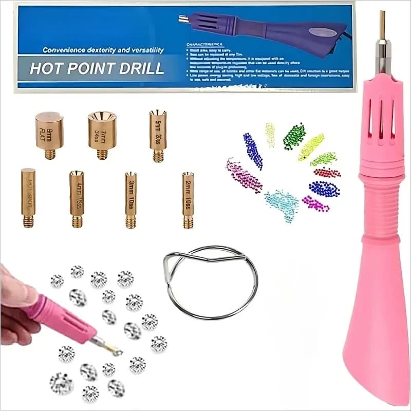 Hot Rhinestone Applicator 7 in 1 Tool Set Rhinestone Setter Kit for Crafts Shoes Clothes Fabrics and Garments Pink Purple Black