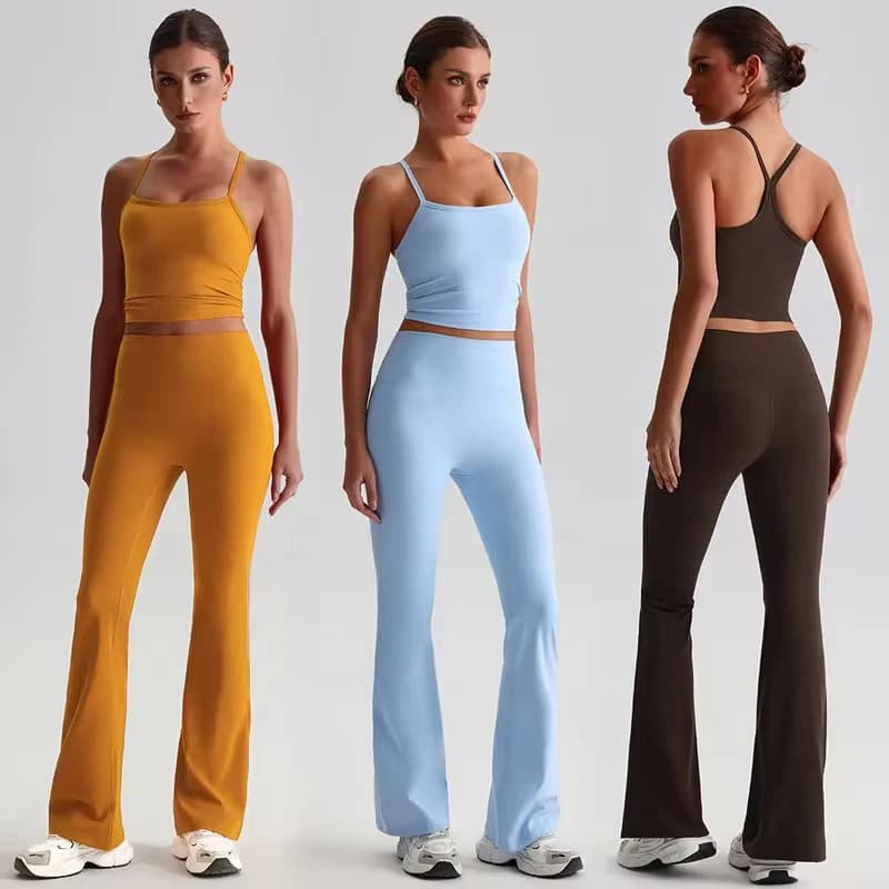 Women Flared Leggings Tank Top 2 Piece Gym Suit Fitness Yoga Set High Stretch Nylon Running Sportswear Quick-dry Workout Clothes