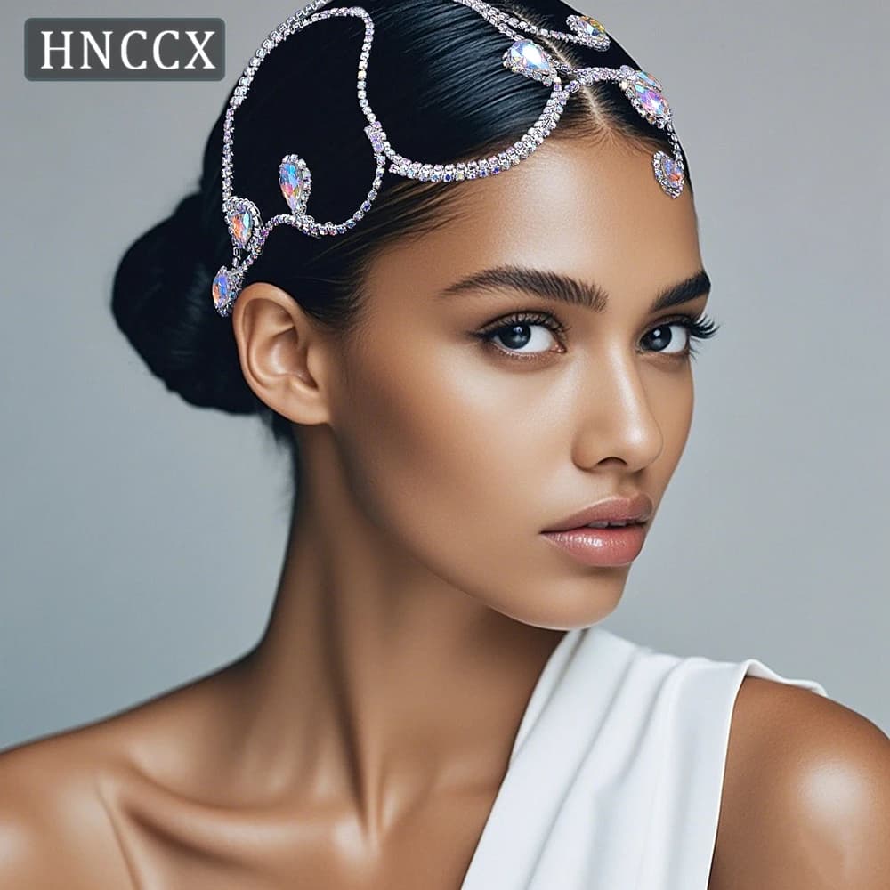 HNCCX Bride Geometric Headpiece Colored Marble Wedding Headband Hair Accessories Water Diamond Flower Wedding Bride CP682