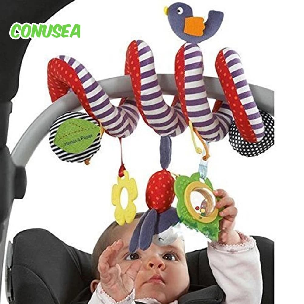 Stroller Car Seat Toy for Baby Infant Colorful Crib Mobile Bell Rattles Cartoon Hanging Label Bed Baby Plush Toy for Newborns