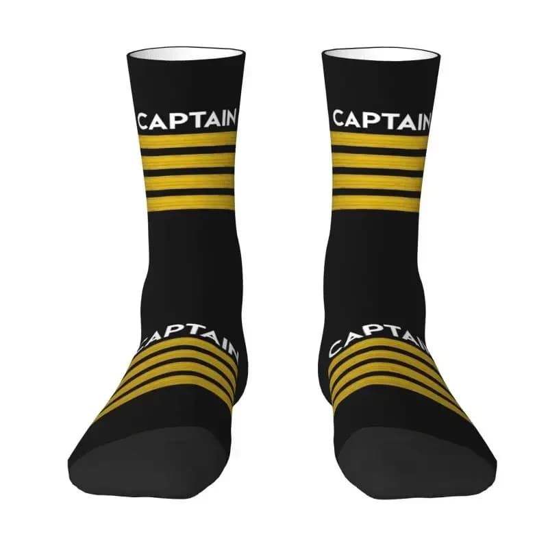 Fashion Captain Stripes Epaulettes Socks Men Women Warm 3D Printing Aviation Airplane Pilot Sports Football Socks