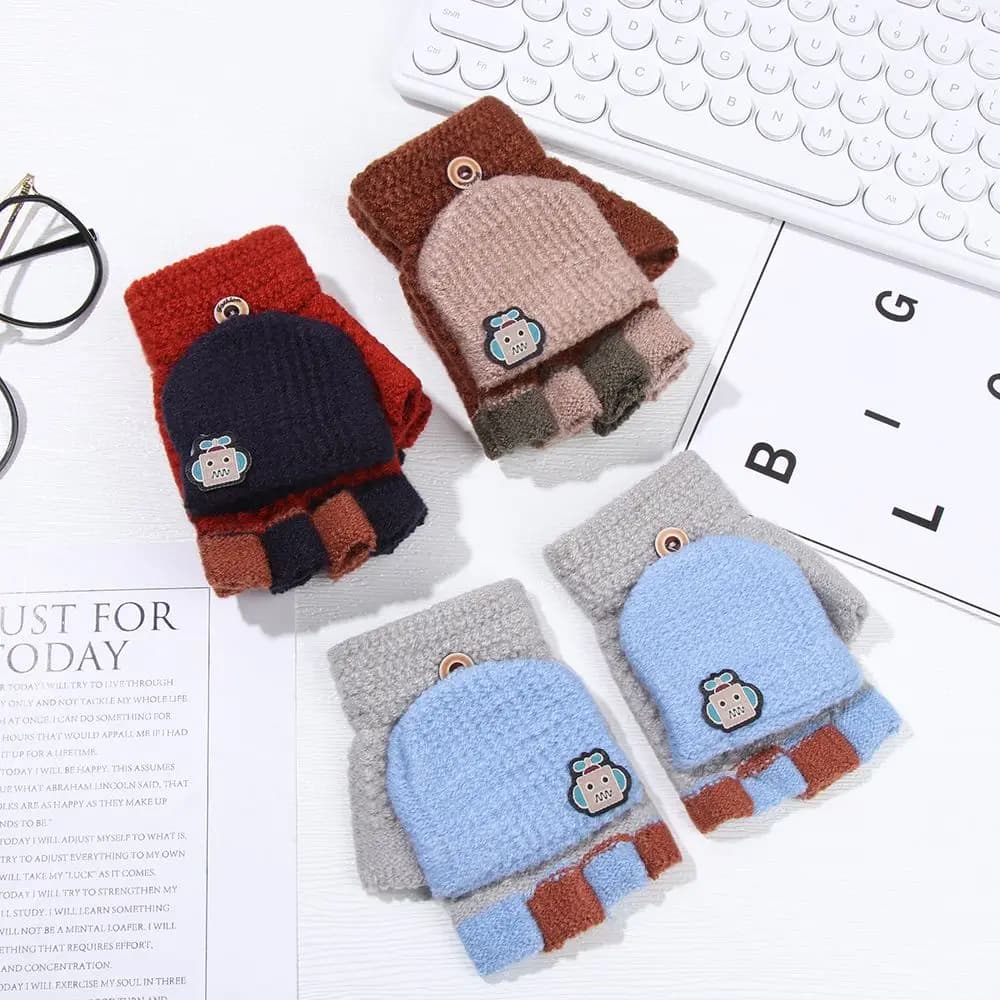 Flexible Students Children Fashion Thickening Gloves Half-finger Gloves Knitted Glove Winter Warm Mittens