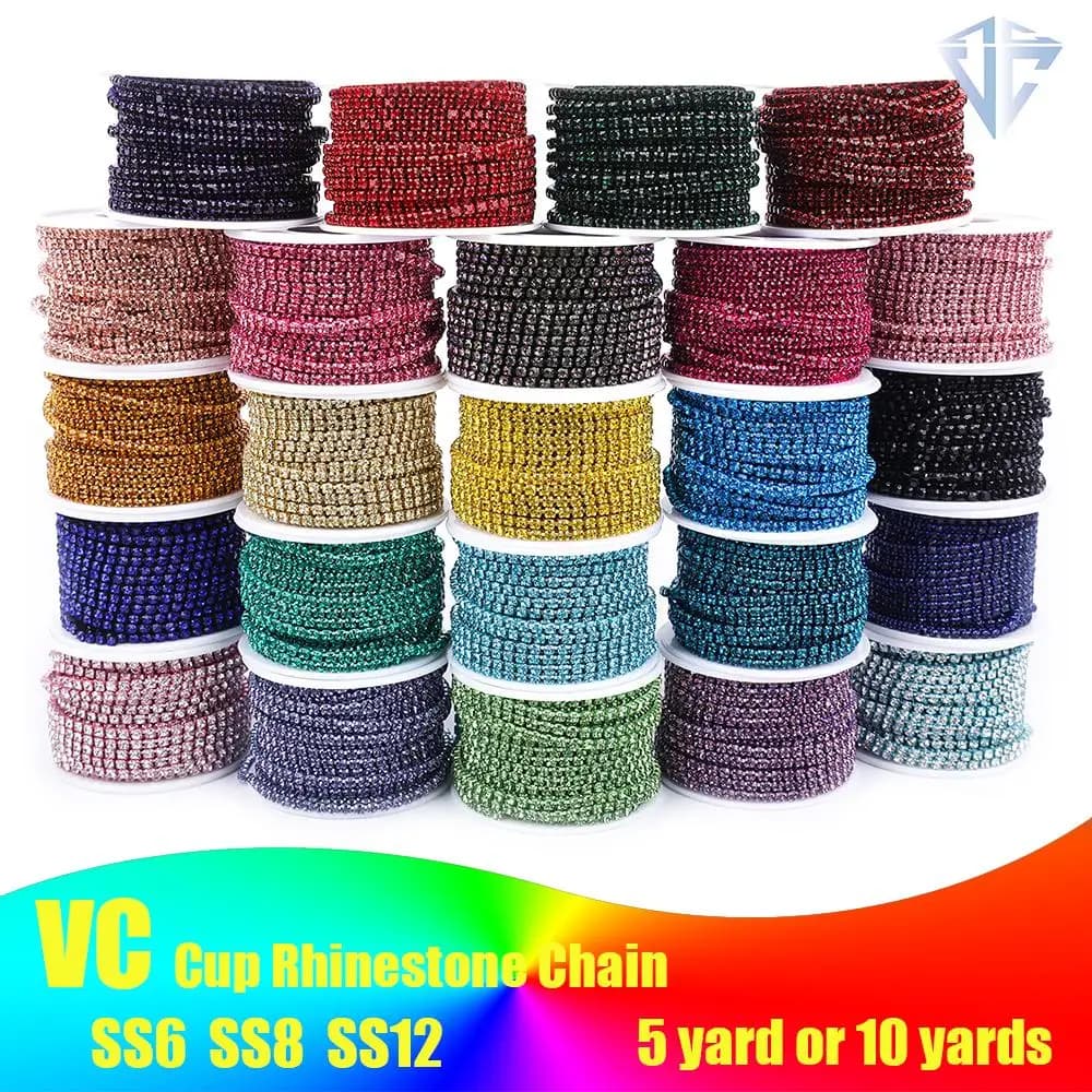 Crystal10 Yard Rhinestones Trim Stone Cup Chain Gold Diamond Strass Decorative Applique Crystal Trimmings For Dresses