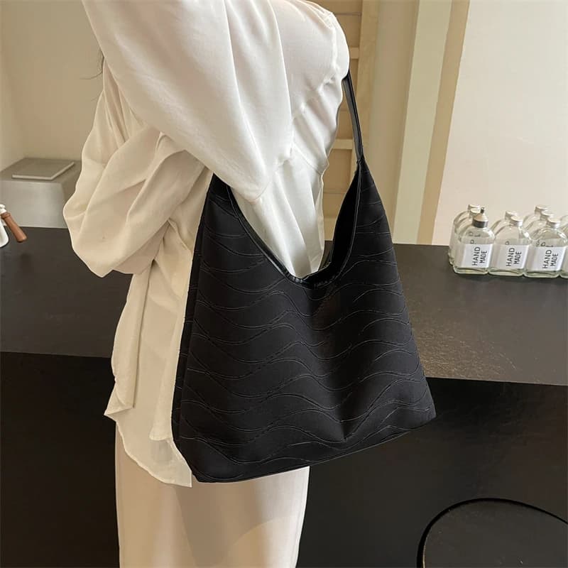 Women's Fashion Large Capacity Simple Casual Versatile PU Leather Single Shoulder Tote Bag New Trend Striped Storage Bags