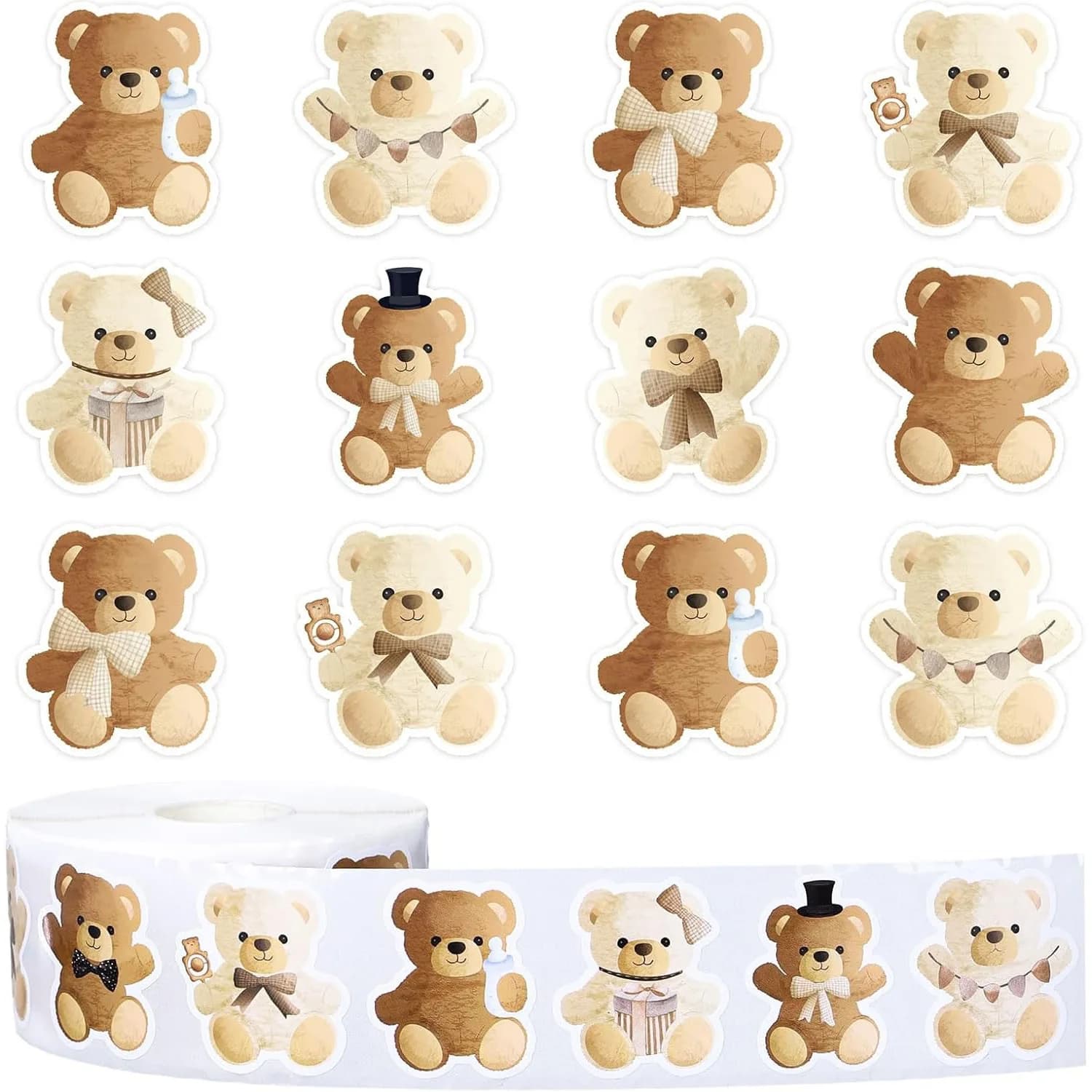 500Pcs /1 Rolls 2.5cm/1inch Plush Bear Festival Thanks Decorative Gift Box Crafts Sticker Tags Gift Box Sticker Label