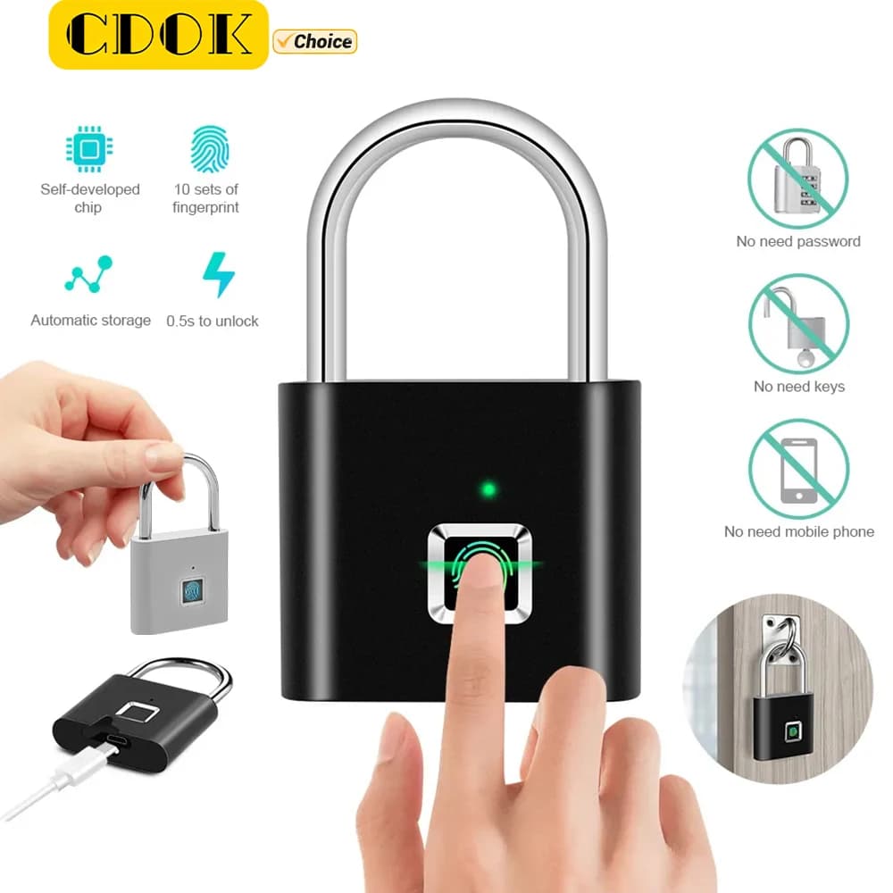 CDOK P2 fingerprint padlock, built-in rechargeable battery, outdoor waterproof, easy to use