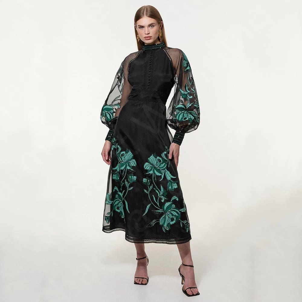 Customized New Contrast Color Prom Gowns Black Long Sleeves Evening Dresses Mid Calf Length High Neck Wedding Party Gowns Arabic