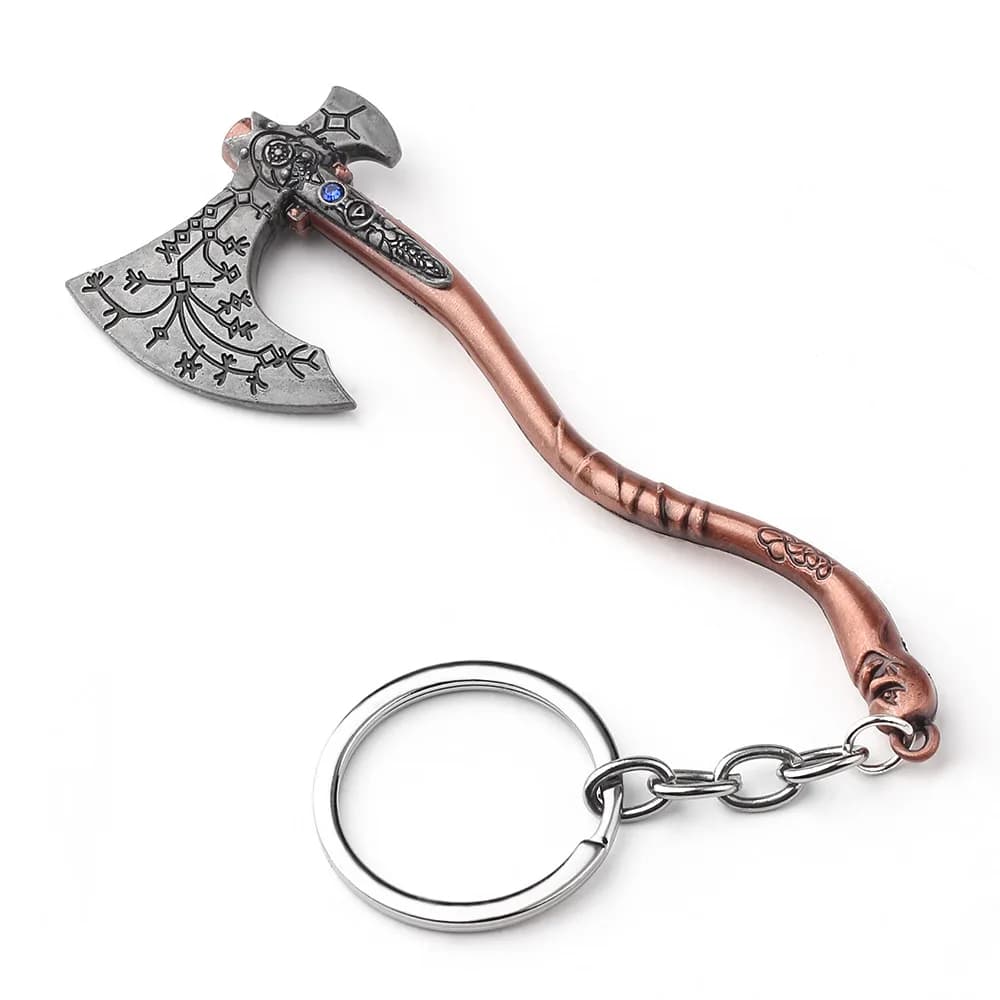 Punk Fashion Jewelry God Of War 4 Kratos Axe Keychains Exquisite Crystal Carved Pattern Axe Pendant Key Holder Souvenir Jewelry