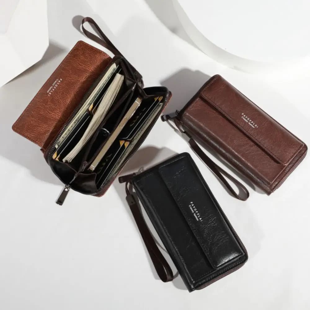 New Zipper Long Wallet PU Large Capacity Clutch Bag Multi Card Double Layer Card Holder Gift