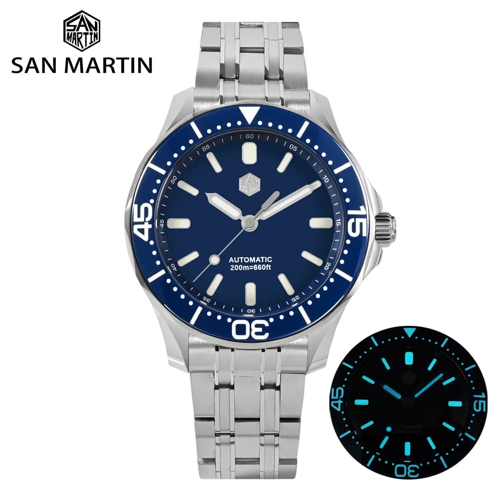 San Martin Men Luxury Diving Watch 41.5mm YN55 Automatic Mechanical Wristwatch Sapphire 20Bar Waterproof  BGW9 Luminous
