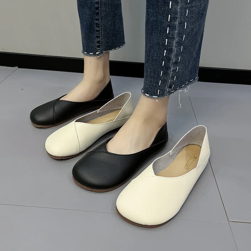 Women's Slip on Leather Loafers Spring Autumn Ballet Shoes Ladies Casual Round Toe Cute Flats Nurse Shoes Sneakers Plus Size 43