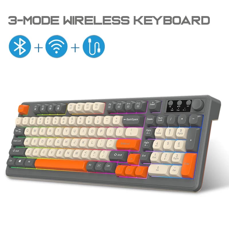 98 key Wireless Keyboard  with Metal Knobs,Bluetooth Tri-mode RGB Rainbow Light,Multi-function Suitable for Computer Laptop
