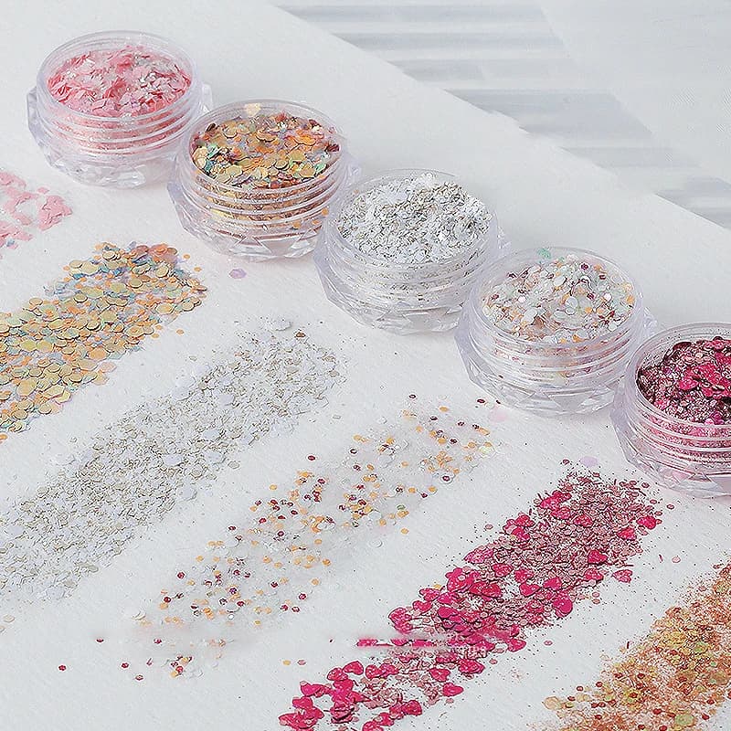 1Pc Mixed Shapes Sparkle Nail Glitter Sequins Polish Star Heart Hexagon Nail 3D Decals For Nail Shining Decorations 6 Colors